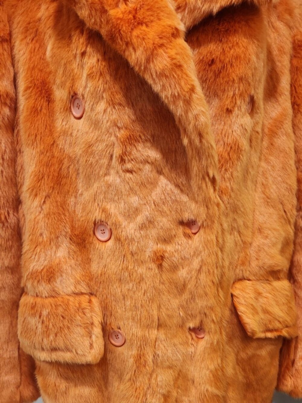 💥SHOWSTOPPER!💥Luxurious Faux Fur Longline Double Breasted Coat in Tangerine - Picture 9 of 16